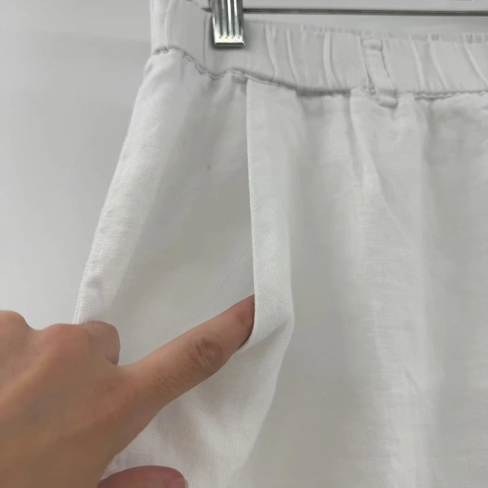 Quince White 100% European Linen Elastic Waist Relaxed Pants Womens Large